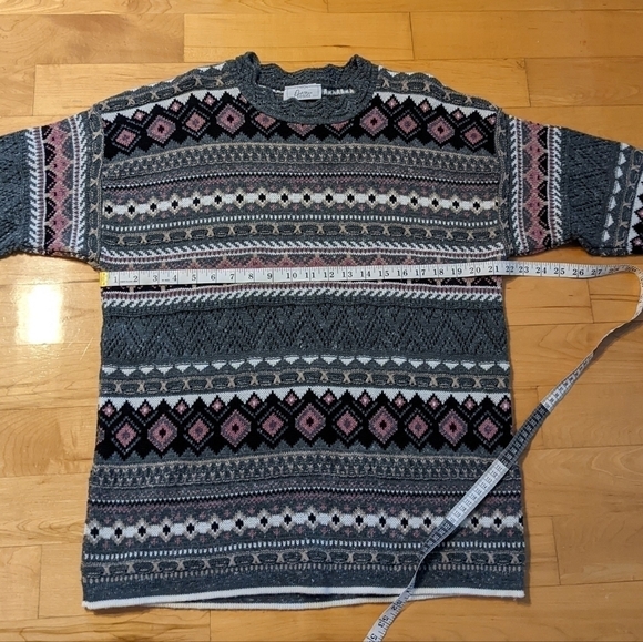 Vintage Eaton wool blend floral knit granny sweater dark green Large i1 - Picture 6 of 7